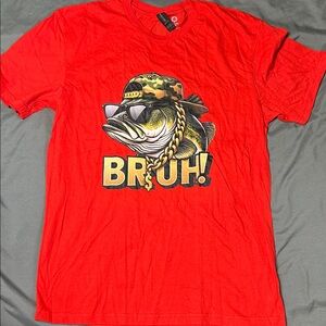 BRUH! Fish Design Red Graphic Tee